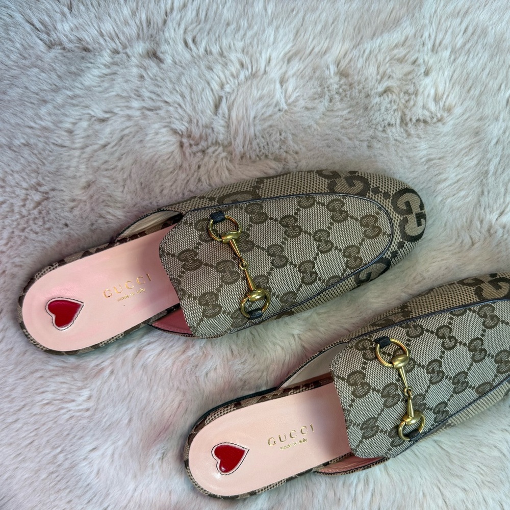 Gucci Princetown GG logo Canvas Loafer Mules in Rosewood - Picture 9 of 14